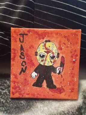 Hand Crafted Jason Canvas Art - Red, Yellow, Black
